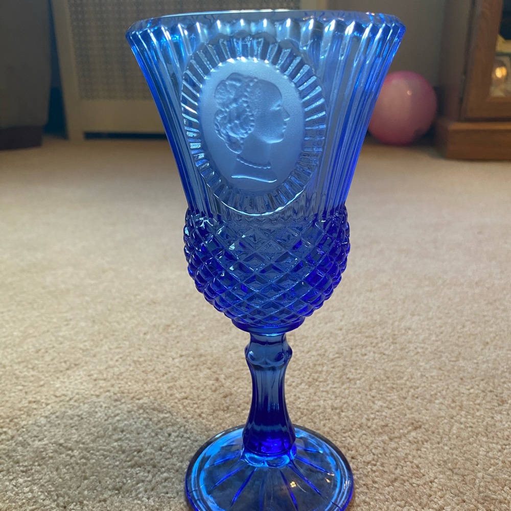 Vintage Avon Martha Washington Colbalt Blue High Stem Goblet